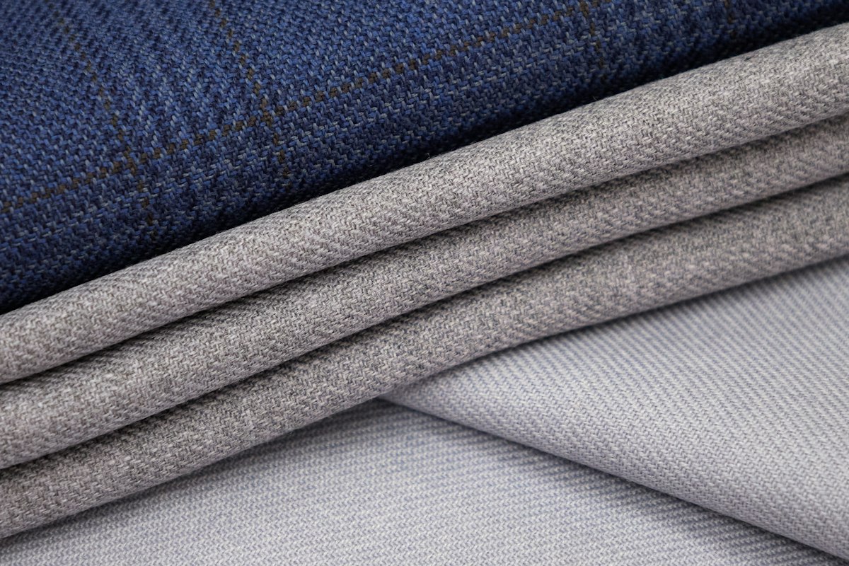 Folded navy and grey suiting cloth